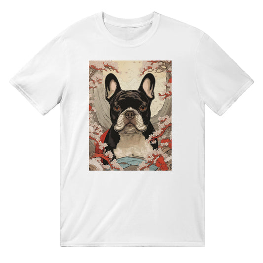 T-Shirt mit Rundhalsausschnitt – Kirschblüten-Französische Bulldogge 