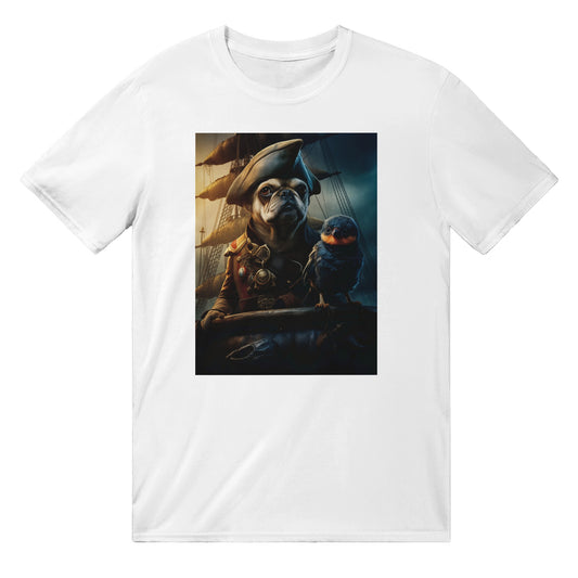 T-Shirt mit Rundhalsausschnitt – Französischer Bulldogge-Pirat