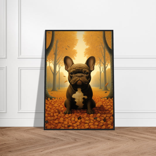 Træindrammet plakat - Autumn Feel French Bulldog 