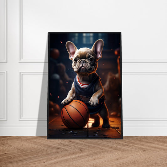 Træindrammet plakat - Fransk Bulldog Basket Player 