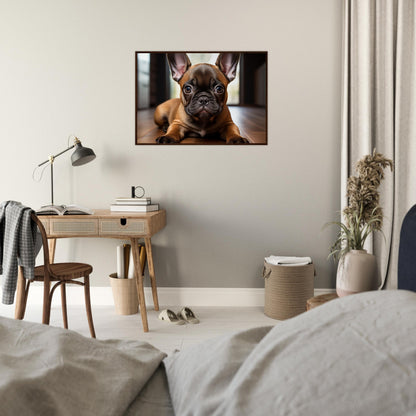 Plakat med træramme - Inquisitive Gaze French Bulldog