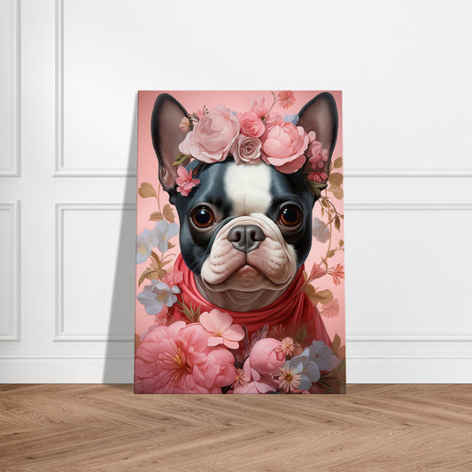 Lærred Print - Blomsterdekoration Fransk Bulldog