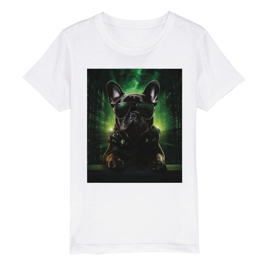 Økologisk T-shirt med rund hals til børn - kybernetisk fransk bulldog 