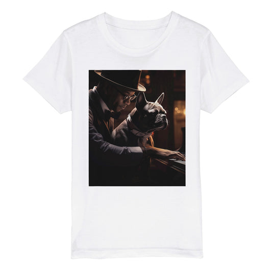 Økologisk T-shirt med rund hals til børn - French Bulldog Piano Companion