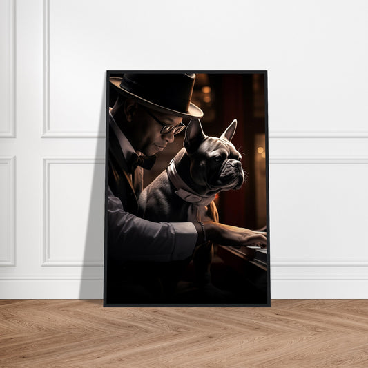 Træindrammet plakat - fransk bulldog klaverkompanjon 