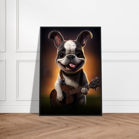 Plakat med træramme - Melodic Mirth French Bulldog 