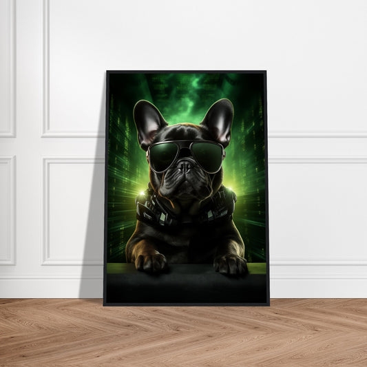 Plakat med træramme - kybernetisk fransk bulldog 