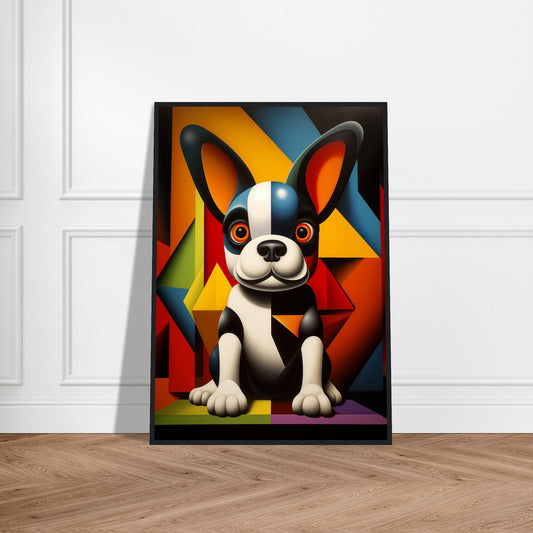 Plakat med træramme - kubistisk canine fransk bulldog 