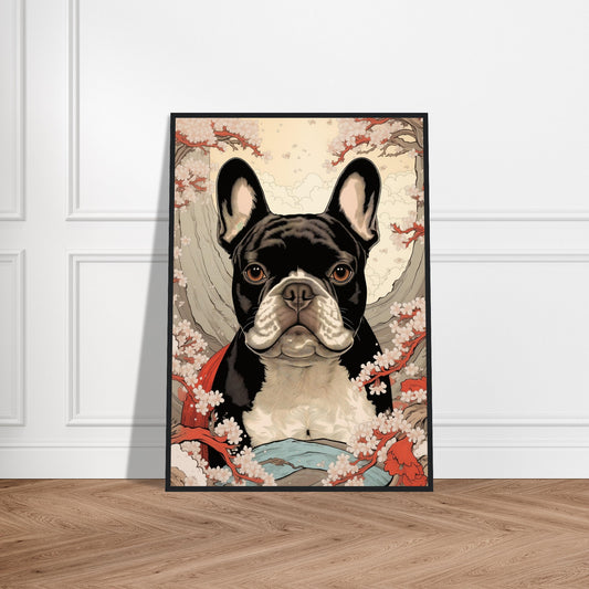 Træindrammet plakat - Cherry Blossom French Bulldog 
