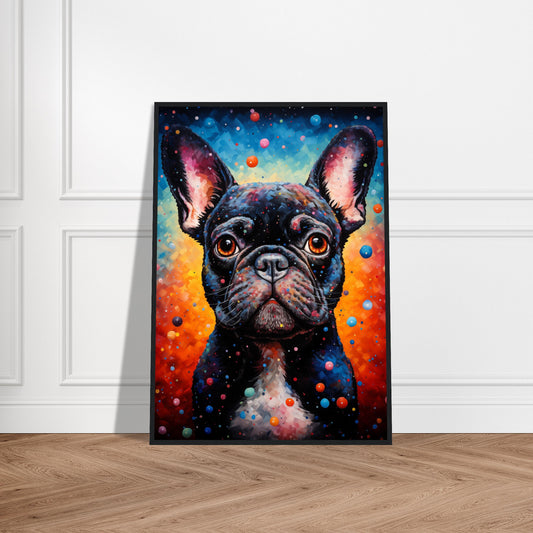 Plakat med træramme - Cosmic Dot French Bulldog 