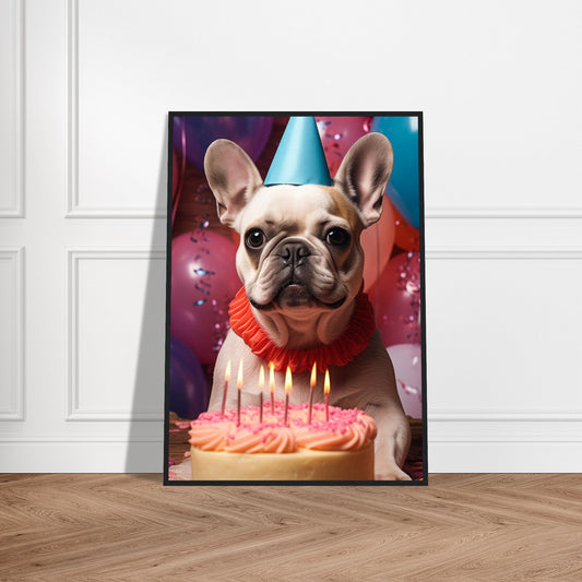 Plakat med træramme - fransk bulldog fødselsdag 