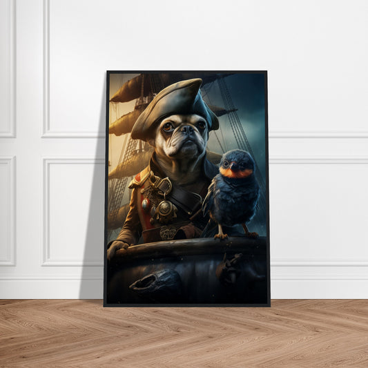 Plakat med træramme - fransk bulldog pirat 