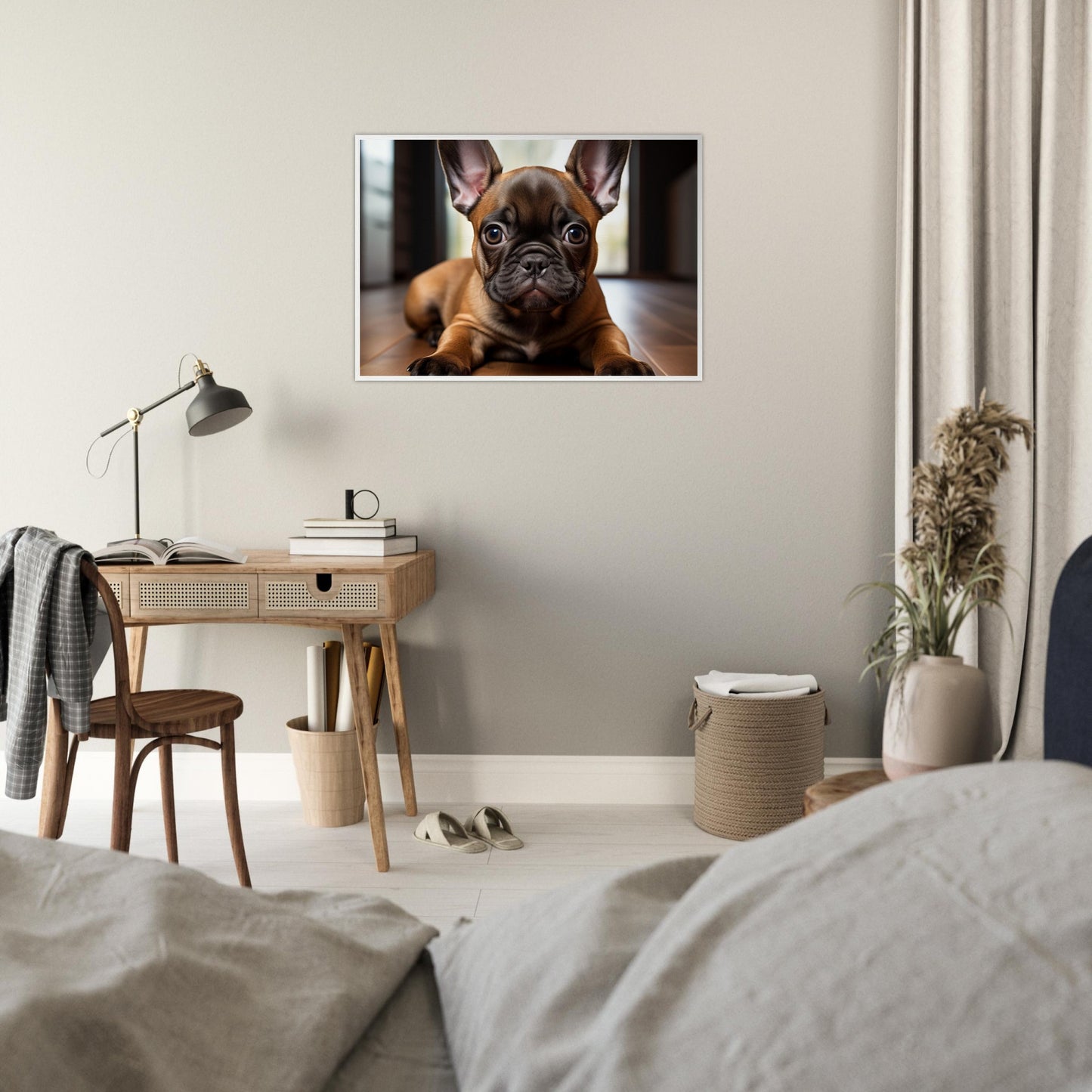 Plakat med træramme - Inquisitive Gaze French Bulldog
